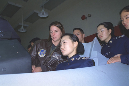 Korean air force cadets in a U.S. flight simulator