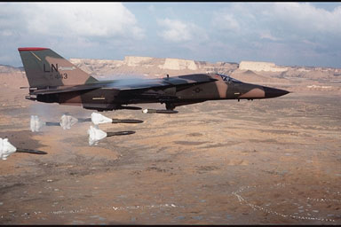 The F-111 is a supersonic tactical strike fighter-bomber. 
