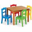 Tot Tutors Table & Chairs Set - Dark Pine Table with 4 Bright Chairs