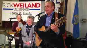 Democratic candidate Rick Weiland, a businessman, plays at a union hall in Sioux Falls, S.D. "We've tried to make this campaign fun," he told the crowd. "We're enjoying it. I hope you are."