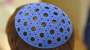A yarmulke produced from a 3-D printer.