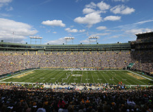 GREEN BAY, WI - SEPTEMBER 14: A general view as the New York Jets kick off to the Green Bay Packers during the NFL game at Lambeau Field on September 14, 2014 in Green Bay, Wisconsin. The Packers defeated the Jets 31-24.