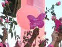 October 18, 2014: Roses and butterflies with names of breast cancer victims are held high for the 2014 Susan G. Komen Race for the Cure in Miami. (Source: CBS4)