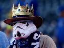 A fan dressed as a Stormtrooper from the movie Star Wars looks on prior to Game One of the 2014 World Series at Kauffman Stadium on October 21, 2014 in Kansas City, Missouri.  (Photo by Elsa/Getty Images)