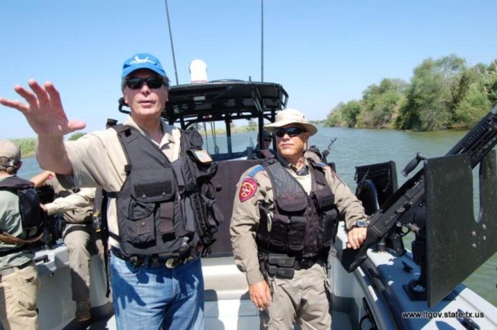 Lt. Gov. Dewhurst tours the Rio Grande on a well-armed DPS boat