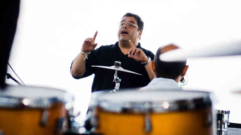 Arturo O'Farrill leads the Afro Latin Jazz Orchestra at the Newport Jazz Festival.