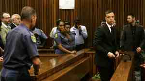 South African track star Oscar Pistorius is sentenced to five years in prison Tuesday for the fatal shooting of his girlfriend.