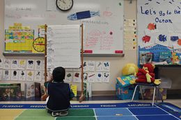 A Pre-Kinder student works to learn syllables and word identification in his class, part of the Summer Bilingual Academy at Wilson Elementary School, in San Antonio, TX on Tuesday, June 26, 2012.