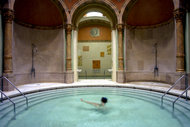 A guest enjoys one of the baths.