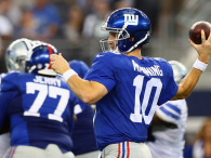 Eli Manning was never sacked in the Cowboys week 7 win over the Giants.  (Photo by Ronald Martinez/Getty Images)