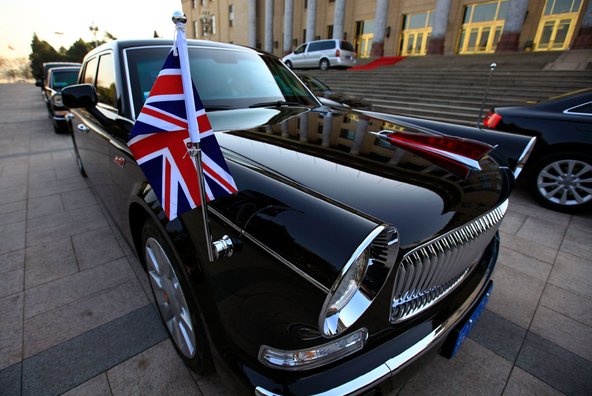 A Hongqi L5 limousine was parked outside the Great Hall of the People in Beijing during a welcoming ceremony for Prime Minister David Cameron of Britain last December.