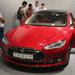 A Tesla Model S at a trade fair in Germany.
