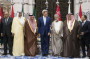 In this Thursday, Sep. 11, 2014 photo, Middle Eastern leaders stand together during a family photo with of the Gulf Cooperation Council and regional partners at King Abdulaziz International Airport’s Royal Terminal in Jiddah, Saudi Arabia. (AP/Brendan Smialowski, Pool)