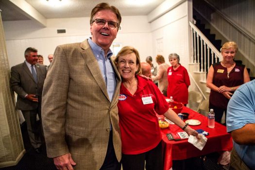 Senator Dan Patrick poses for a photo with supporter, Linda Flower, right, during a Tea Party Republican Women meeting at the Greenwood Forest Residents Club, Tuesday, Sept. 9, 2014, in Houston. (Cody Duty / Houston Chronicle) Photo: Cody Duty, Staff / © 2014 Houston Chronicle