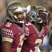 Quarterback Jameis Winston, left, with Jesus Wilson after a Florida State touchdown against Notre Dame.