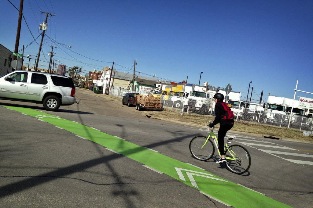 New bike lane in Dallas' Deep Ellum neighborhood