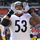  The Steelers' Maurkice Pouncey barks at the Dawg Pound as his team warms up before its game against the Browns at FirstEnergy Stadium in Cleveland.