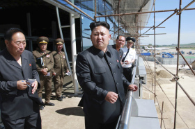 KCNA picture shows North Korean leader Kim Jong Un during a visit to the construction site of a terminal at Pyongyang International Airport