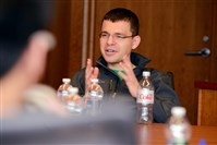  Max Levchin, co-founder of PayPal and chairman of Yelp, talks with students at Carnegie Mellon University on Tuesday.