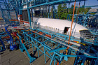 A Boeing Co. 787 Dreamliner undergoes fatigue testing on the structural airframe at the Everett, Washington, U.S. site, in this undated handout photo provided to the media on Thursday, Sept.14, 2010. Fatigue testing involves placing the 787 test airframe into a test rig that simulates multiple lifecycles to test how the airplane responds over time. 