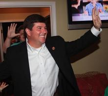 Steven Palazzo waves to supporters at Destiny Plantation in Biloxi, Miss., after winning the Republican primary for the 4th congressional seat on Tuesday June 3, 2014. (John Fitzhugh/Biloxi Sun Herald/MCT)