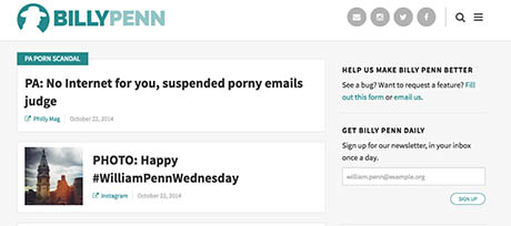 The homepage of Billy Penn's desktop site.