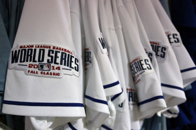 Kansas City Royals' World Series jerseys. (Ed Zurga/Getty Images)