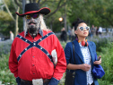 A protester gets ready to take part in the "Flood Wall Street" demonstrations and march on September 22, 2104 in lower Manhattan , preceding the United Nations's "Climate Summit 2014: Catalyzing Action" in New York. (AFP PHOTO/Timothy A. Clary/Getty Images)