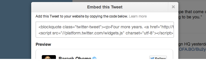 Embed this Tweet dialog on Twitter.com