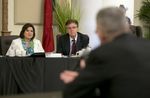 State Sen. Leticia Van de Putte, D-San Antonio, and state Sen. Dan Patrick, R-Houston, during a legislative committee hearing on human trafficking in La Joya on July 24. Both senators are candidates for lieutenant governor.