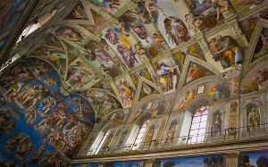 Michelangelo painted the Creation on the Sistine chapel ceiling, and the Last Judgement on the altar wall