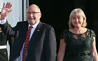 Guy Scott and his wife  Charlotte Harland-Scott arrive at the North Portico of the White House for a State Dinner