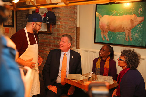 The mayor, the first lady and the city's health commissioner visited the Meatball Shop in the West Village.