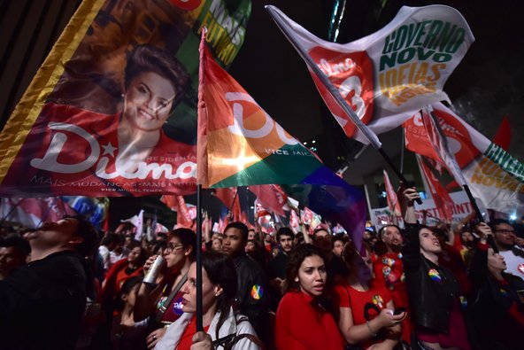 Supporters celebrated the re-election of Dilma Rousseff as president of Brazil on Sunday in São Paulo.