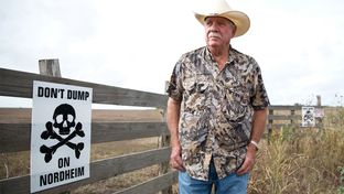 Paul Baumann's property, owned by his family for generations, is directly next to a proposed drilling waste dump in the small town of Nordheim. He, along with other concerned citizens, are protesting the dump as they fear it will pollute and ruin their way of life.