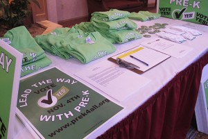 Shirts, signs and stickers are among the items Pre-K 4 All volunteers distribute to community members to spread the word about Bartholomew County's pre-k referendum.