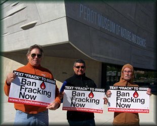 FracDallas members Marc McCord, Tim Stanton and Eddie Morgan at the Global Frackdown in Dallas on October 19, 2013