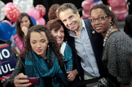 Gov. Andrew M. Cuomo and his running mate, Kathy Hochul, to his right, attended a rally in Albany for the Women’s Equality Party in early October.