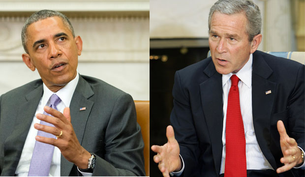 Presidents Barack Obama and George W. Bush. Photos from AFP/Getty Images.