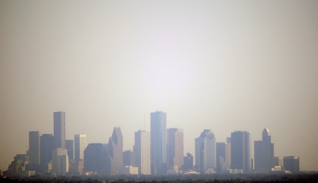 Downtown Houston in October, 2008. The city has severe smog issues and new research suggests that pollution from fracking contributes significantly to the problem. 