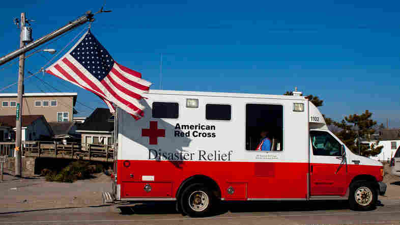 In the aftermath of Superstorm Sandy, a former Red Cross official says as many as 40 percent of the organization's emergency vehicles were assigned for public relations purposes. This photo, which shows one of their trucks in Long Island, N.Y., in January 2013, is one example of the many publicity photos taken by the Red Cross.