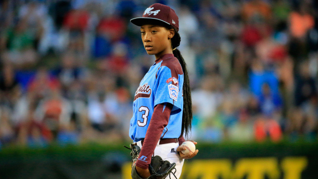 Mo'ne Davis #3 of Pennsylvania waits to pitch to a Nevada batter during the United States division game at the Little League World Series tournament at Lamade Stadium on August 20, 2014 in South Williamsport, Pennsylvania.  (Photo by Rob Carr/Getty Images)