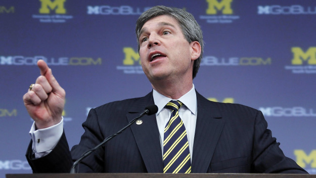 ANN ARBOR, MI - JANUARY 12: University of Michigan Athletic Director Dave Brandon speaks to the media after being introducing Brady Hoke as the new head football coach to the media at the Junge Family Champions Center on January 12, 2011 in Ann Arbor, Michigan. (Photo by Gregory Shamus/Getty Images)