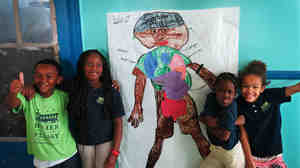 Art projects like these anatomy murals are woven into the curriculum at the Homer Plessy Community Charter school in New Orleans.