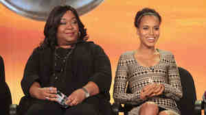 Shonda Rhimes (left) with Scandal star Kerry Washington at a 2012 press conference.
