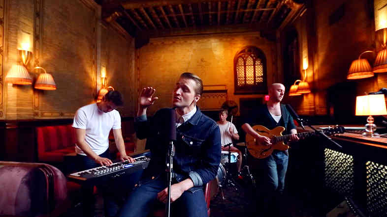 The members of Wild Beasts perform for a Field Recordings video shoot at The Campbell Apartment in New York City's Grand Central Station.