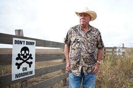 Paul Baumann's property, owned by his family for generations, is directly next to a proposed drilling waste dump in the small town of Nordheim. He, along with other concerned citizens, are protesting the dump as they fear it will pollute and ruin their way of life.