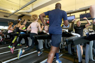 David Siik, far right, teaching a treadmill class at the Equinox location in the West Village.