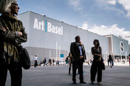 The main Art Basel venue before the public opening on June 19.  The fair, which runs until June 22, features 20th and 21st century visual art, including paintings, sculpture, installations and film.