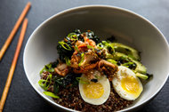 Melissa Clark assembles a hearty meal with quinoa, kale, kimchi, egg and a simple dressing.
